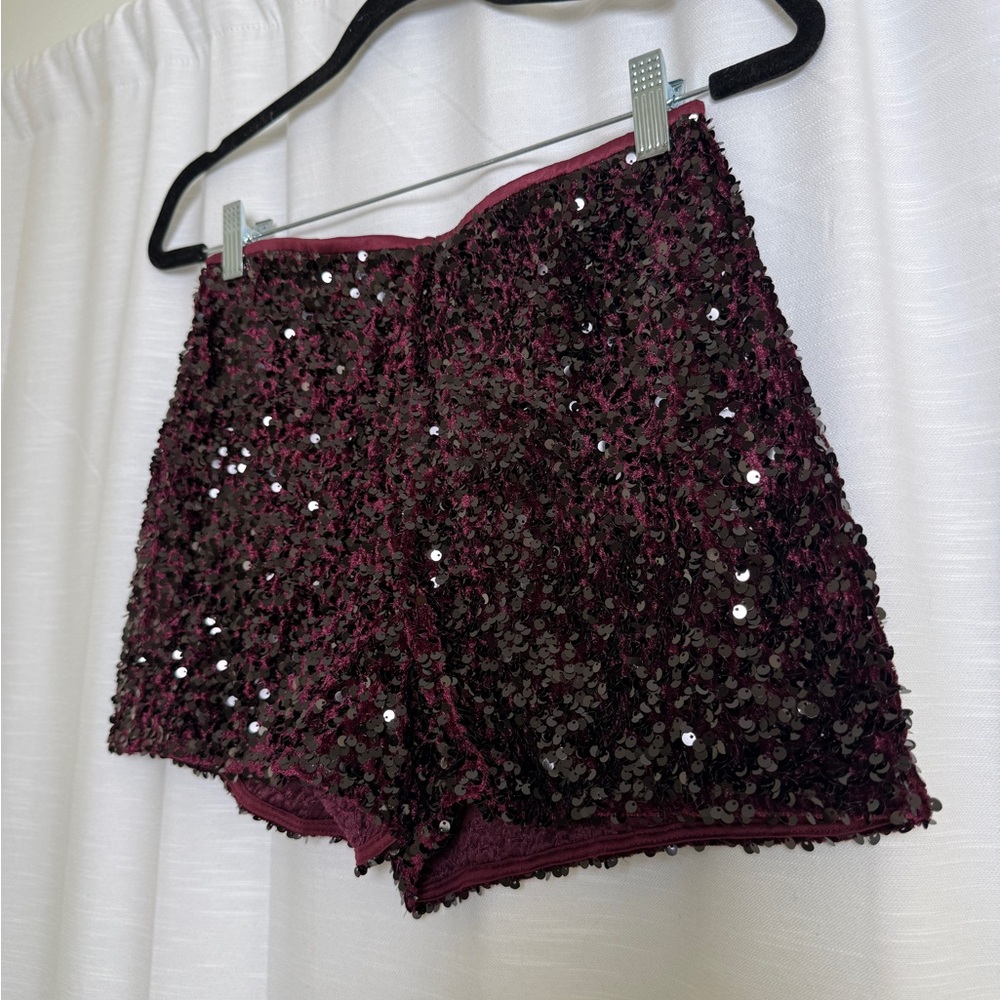 Mango Burgundy Sequin Party Shorts Sparkle Festival Outfit | NWT Size XS - Picture 8 of 10